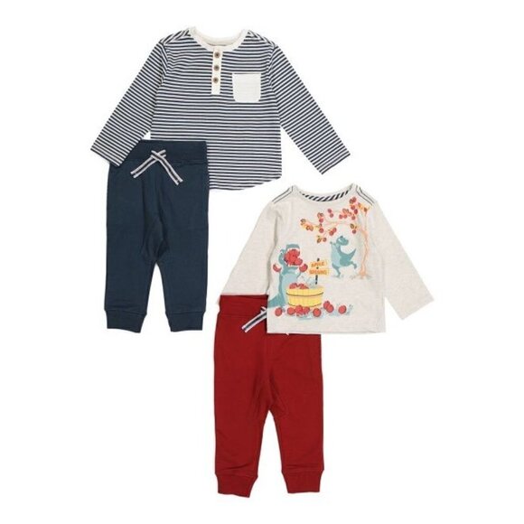 JARVIS ARCHER Other - Infant Boys 4pc Dino Apple Picking Pants Set Navy/Red | 24M